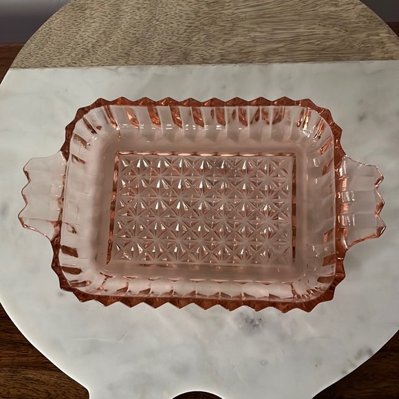 Vintage Depression Glass Pink Cube Diamond Dish